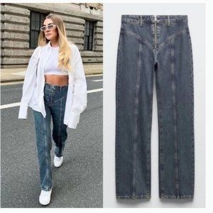 ZARA ZIP FRONT "MUGLER VIBES" SEAMED STRAIGHT JEANS